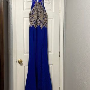 Royal blue/ Gold dress with slit